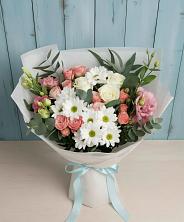 Букет цветов из:  Розы, Лизиантусы и Хризантемы в Беловское