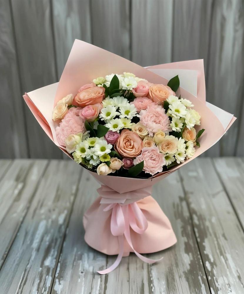 Букет цветов из: Гвоздики, Розы и Хризантемы в Беловское