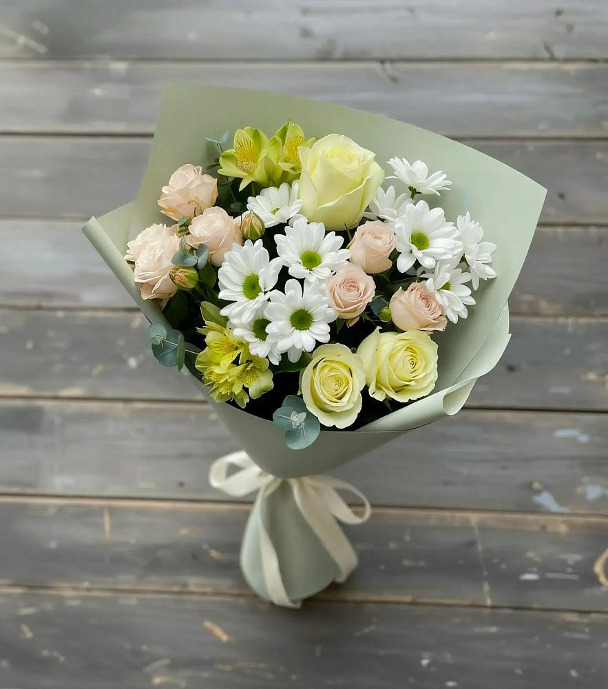 Букет цветов из: Альстромерии, Розы и Хризантемы в Беловское