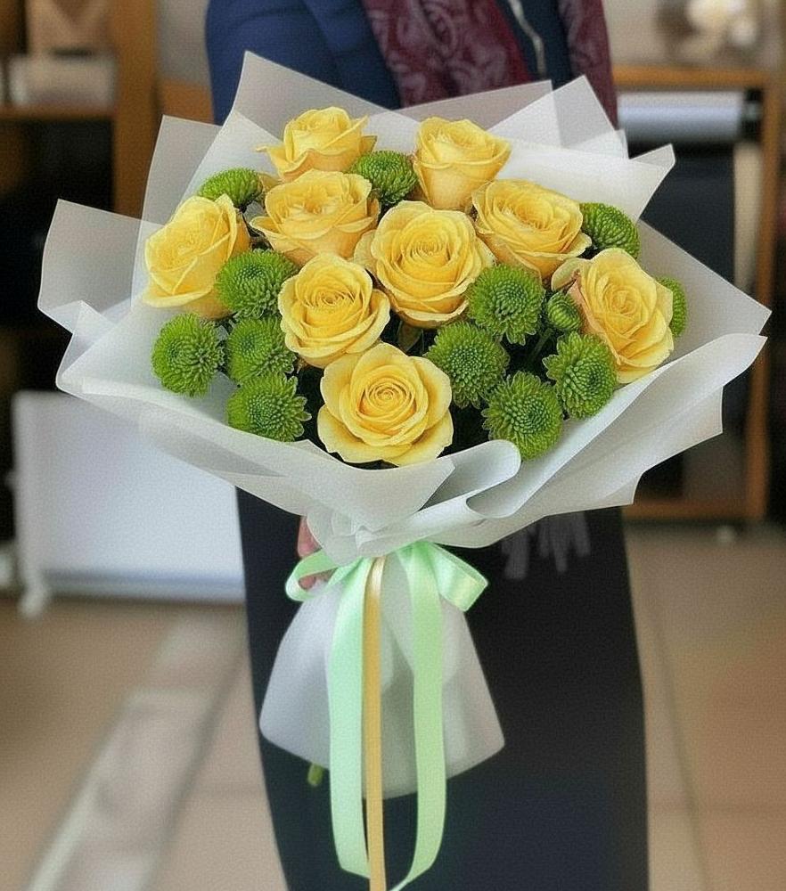 Букет цветов из: Хризантемы и Розы в Беловское