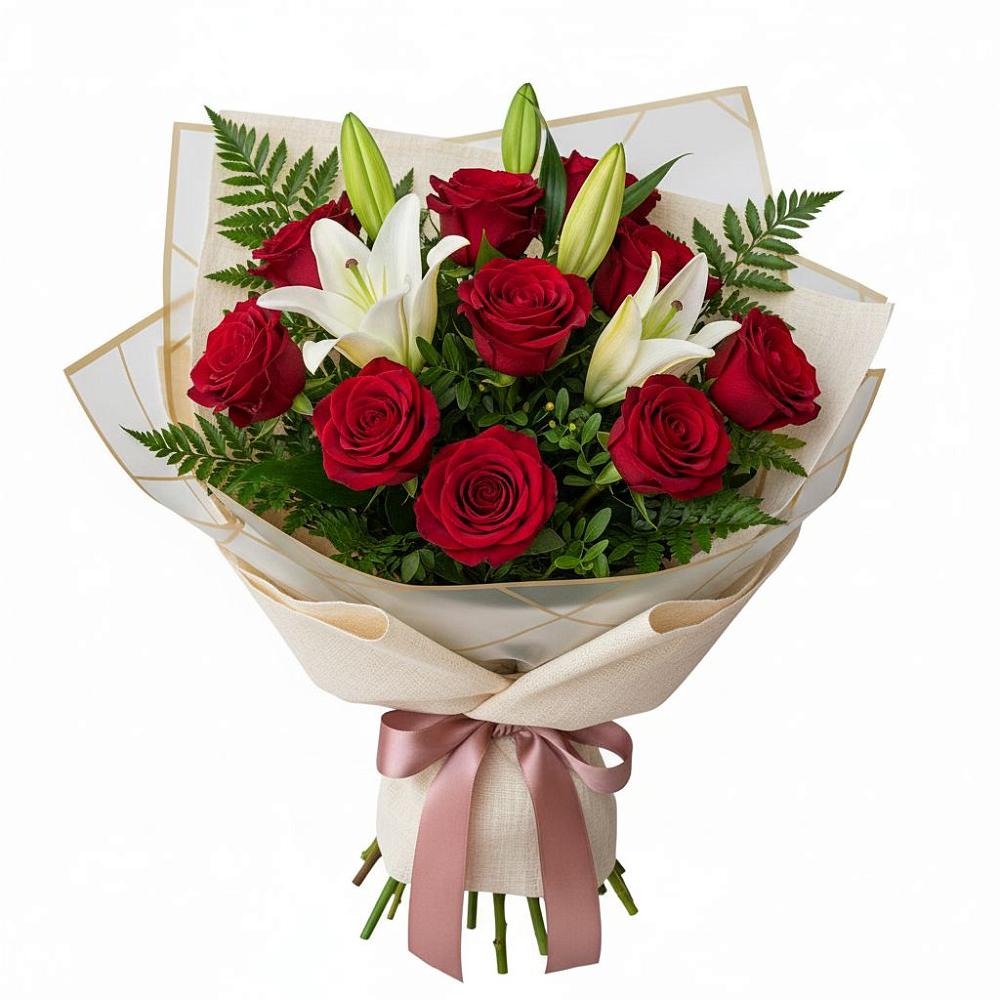 Букет цветов из: Лилии и Розы в Беловское