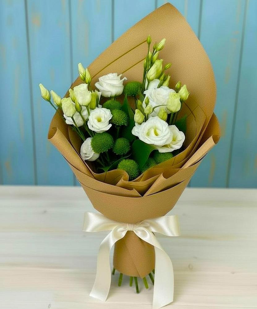 Букет цветов из: Хризантемы и Лизиантусы в Беловское