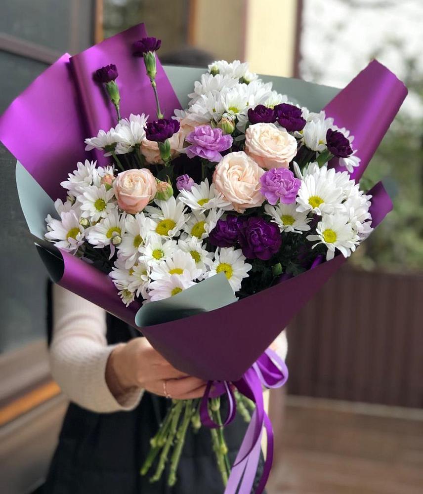 Букет цветов из: Хризантемы, Гвоздики и Розы в Беловское