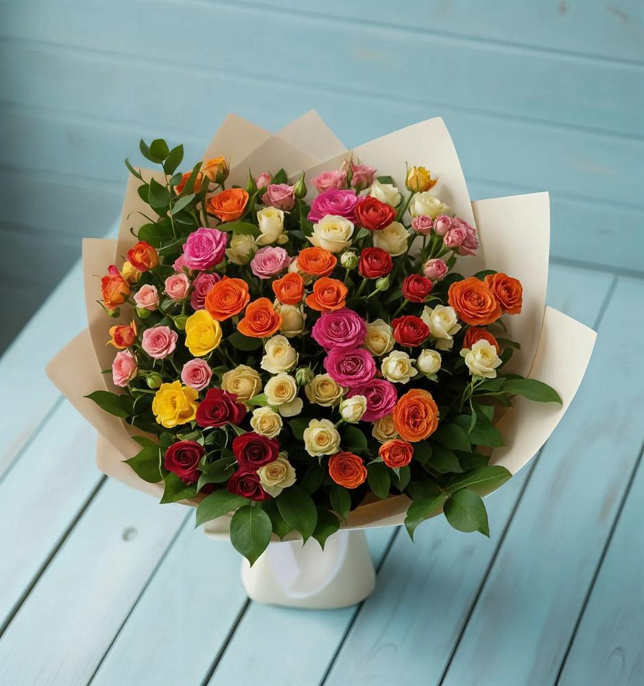 Букет Микс из разноцветных кустовых роз в Беловское