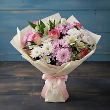 Букет цветов из:  Хризантемы, Альстромерии и Розы в Беловское