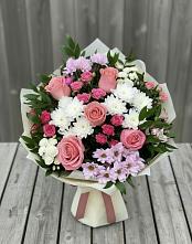Букет цветов из:  Альстромерии, Гвоздики, Розы и Хризантемы в Беловское