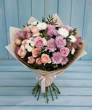 Букет цветов из:  Хризантемы, Розы и Альстромерии в Беловское