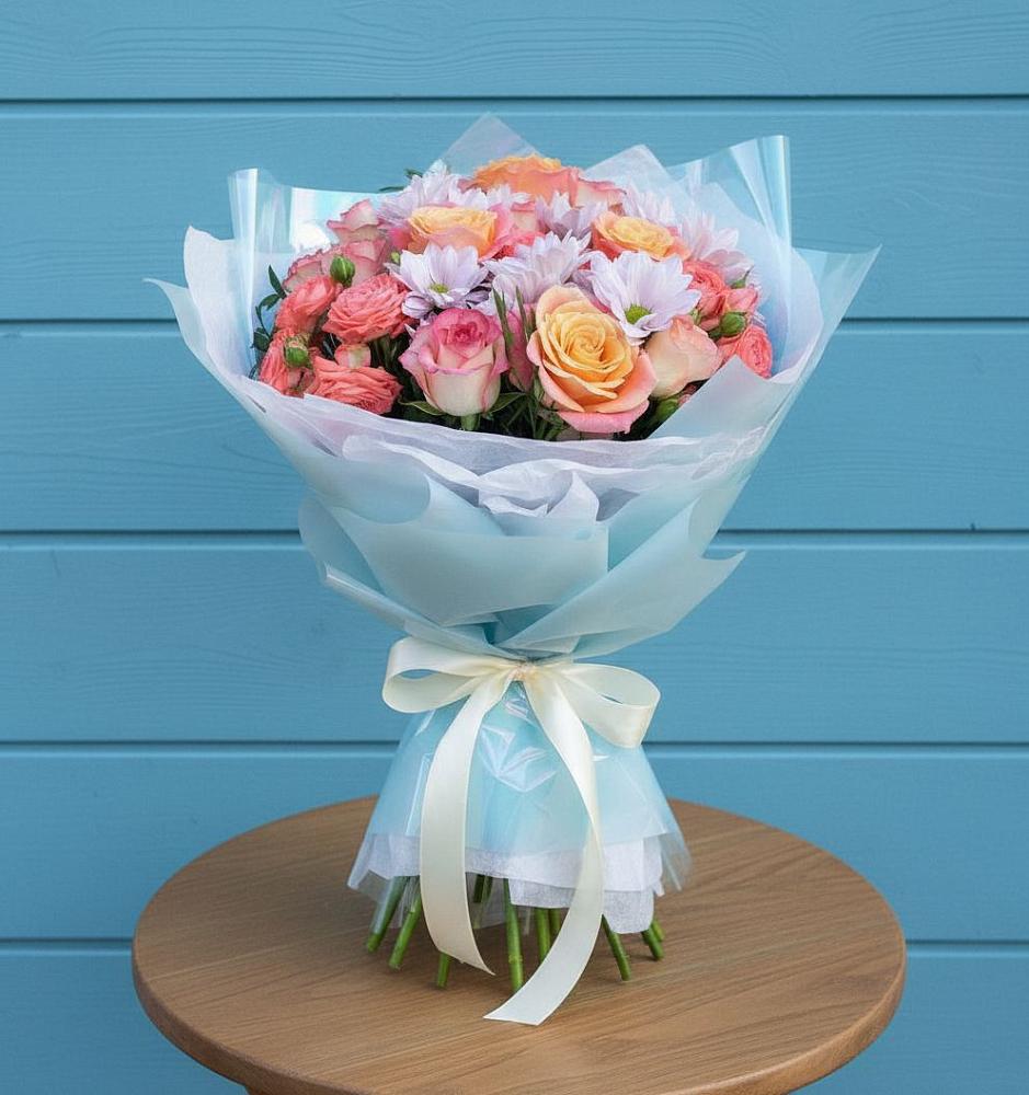 Букет цветов из: Хризантемы и Розы в Беловское