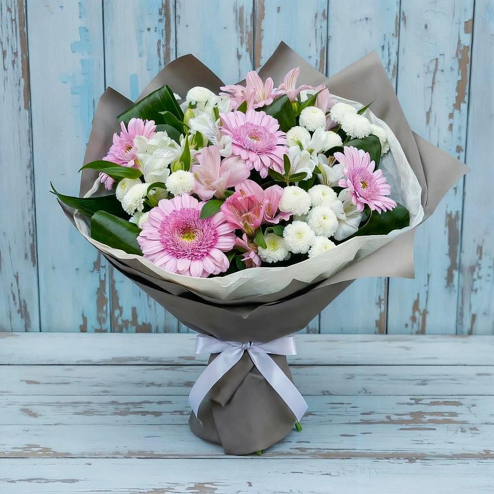 Букет цветов из: Герберы, Альстромерии и Хризантемы в Беловское