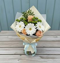 Букет цветов из:  Герберы, Розы и Хризантемы в Беловское