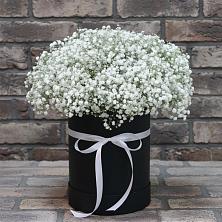 Цветочная композиция из Гипсофила в шляпной коробке в Беловское