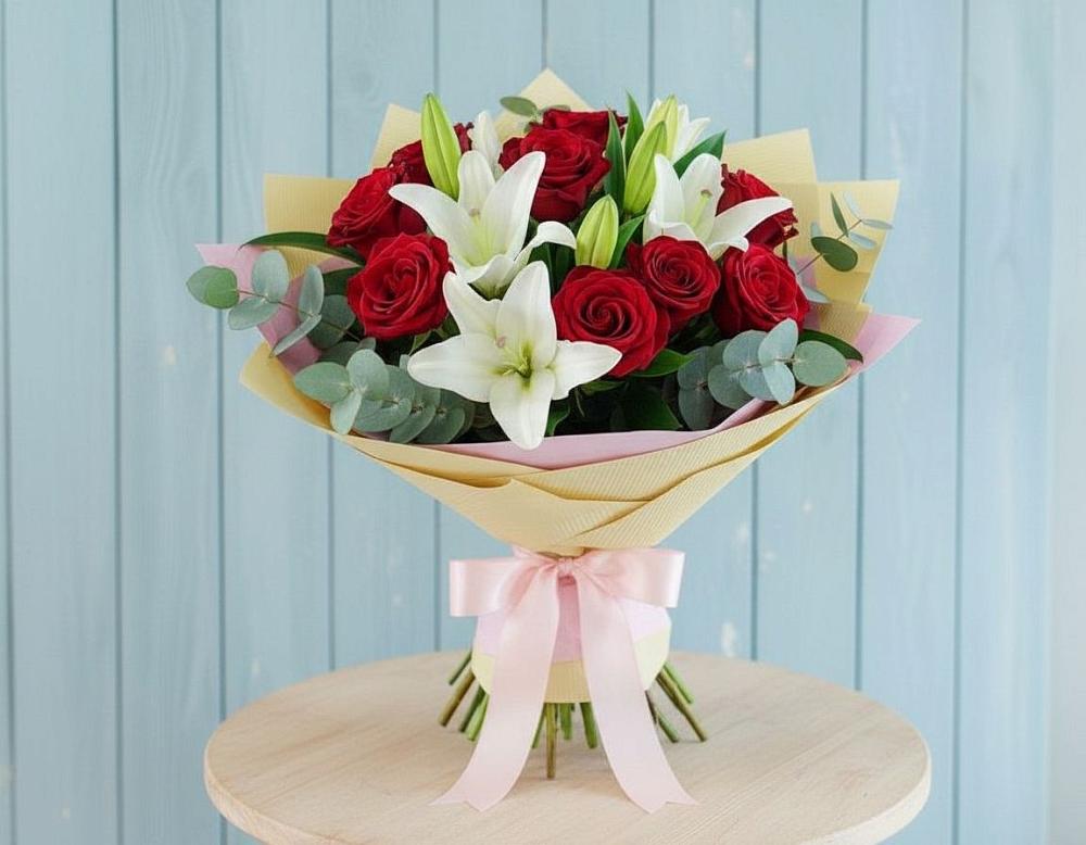 Букет цветов из: Лилии и Розы в Беловское